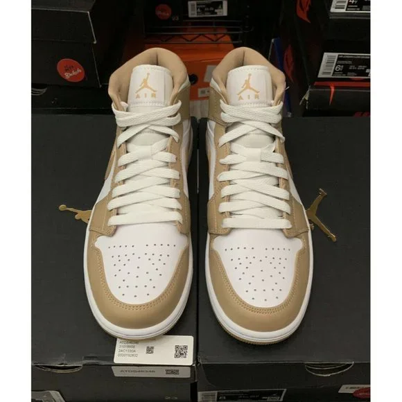 Nike Air Jordan 1 Mid Hemp Tan Gum Beige White Shoes 554724-271 Men's Size 14 - Picture 2 of 5